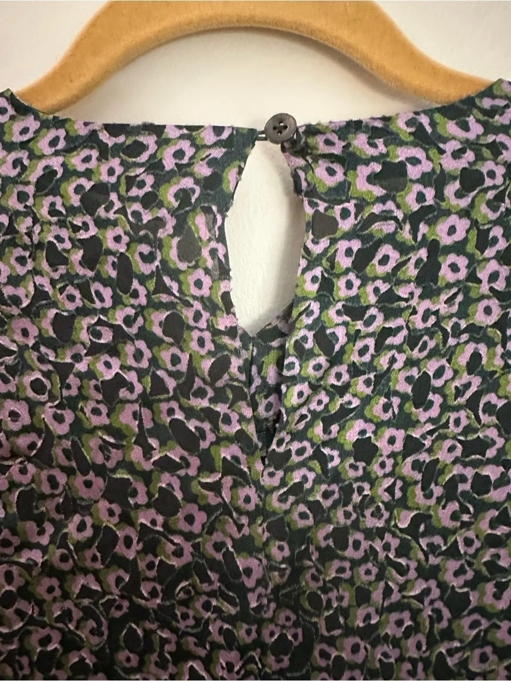Kate Spade Flair Flora Ruffle Neck Blouse XXS Green Purple EUC